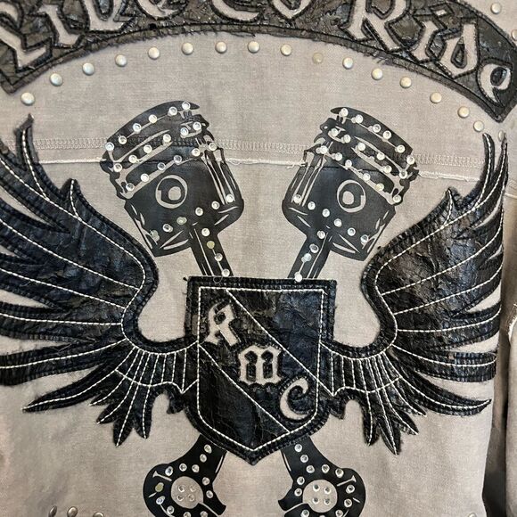 NWOT RMC patch embroidered Live To Ride Ride To Live long motorcycle jacket. XL - Picture 4 of 13
